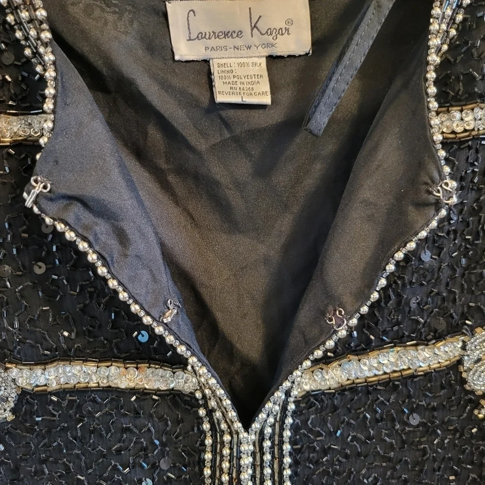Vintage Laurence Kazar Black Silver Gold Silk Beaded Jacket